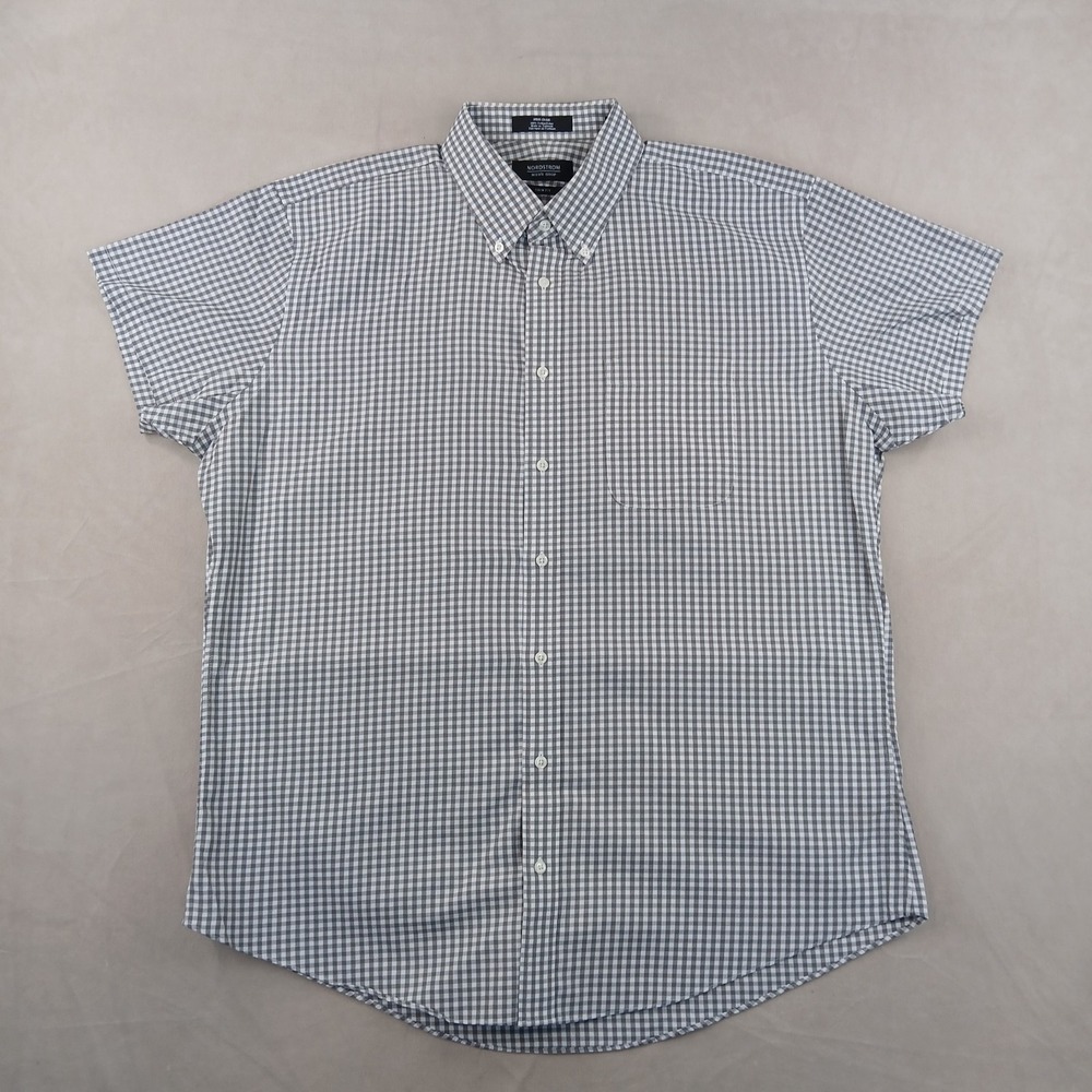 Nordstrom 17 Medium Mens Shirt Button Down Short Sleeve Trim Fit‎ 23x28